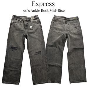 Express Jeans Womens 10 Distressed Black 90's Ankle Boot Mid-Rise Wide $98 NWT